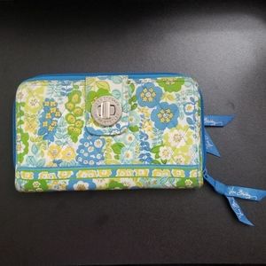 Vera Bradley Turnlock Wallet Blue Green VGUC